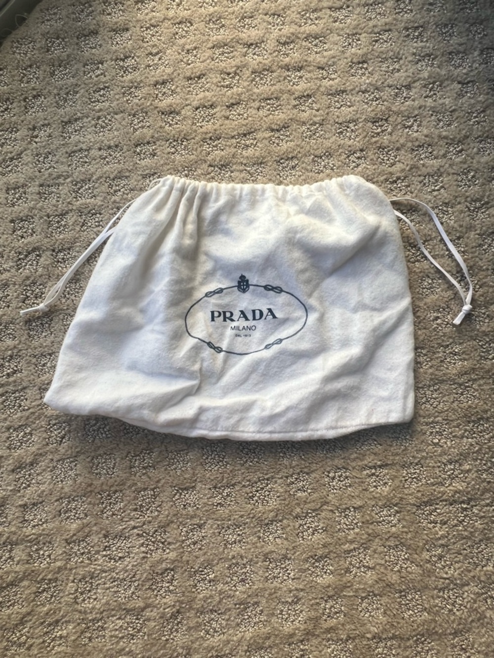 Prada White Dust Bag with Navy Logo